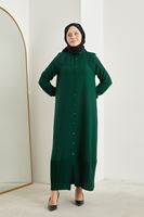 ELB03987-ZMR Eteği Pilise Detay Krep Elbise-Zümrüt Yeşili
